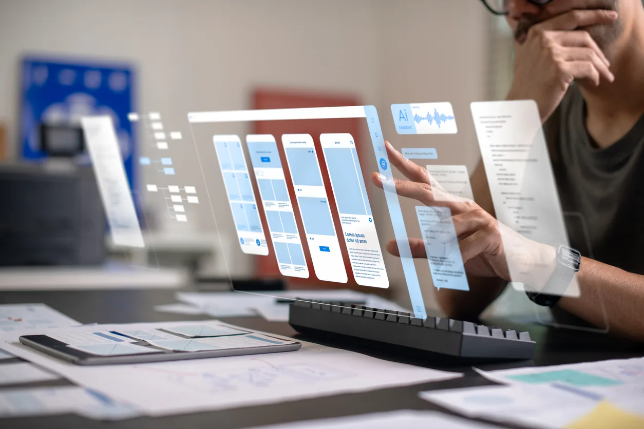 Designer refining website wireframes and page layouts